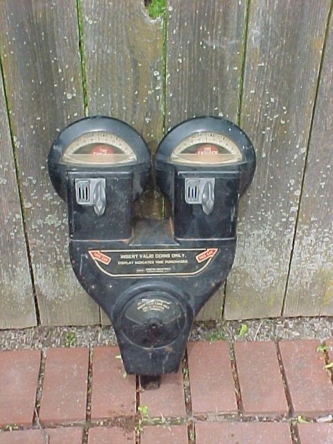1960s DUNCAN DOUBLE HEAD PARKING METER MECHANICAL CLOCKS WORKS 25 CENTS FOR 2HRS