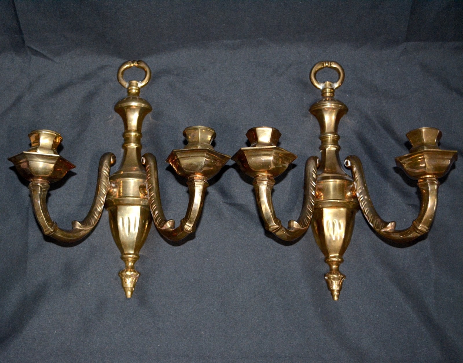 Vintage Solid Brass 2 Arm Wall Sconce Candle Holder SET by Decorative Crafts Inc