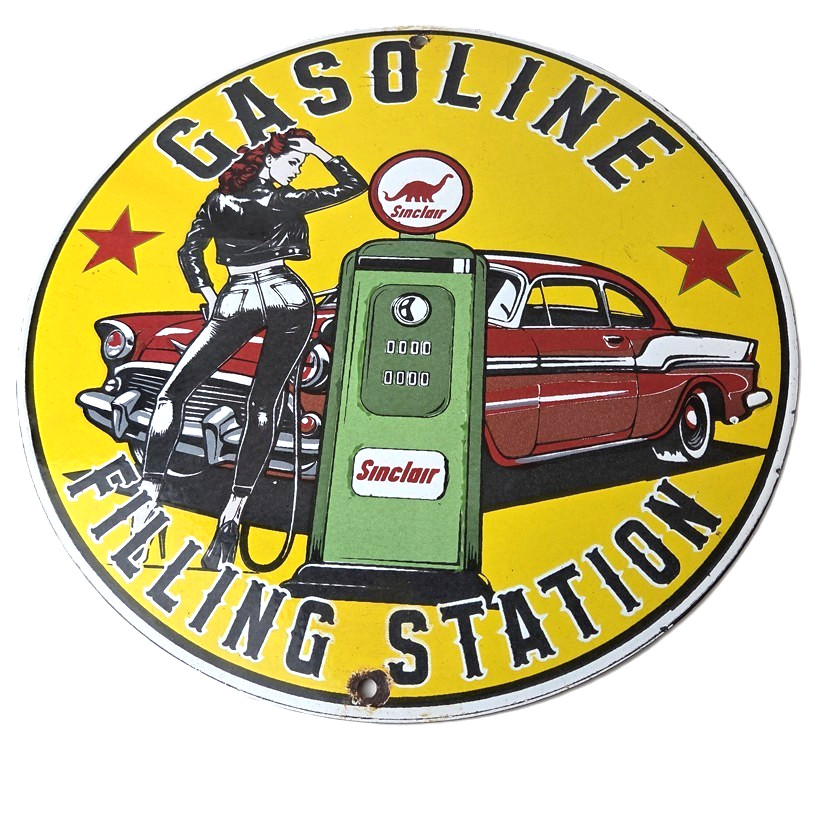 Vintage Sinclair Gasoline Sign – Pump Attendant Gas Oil Station Porcelain Sign