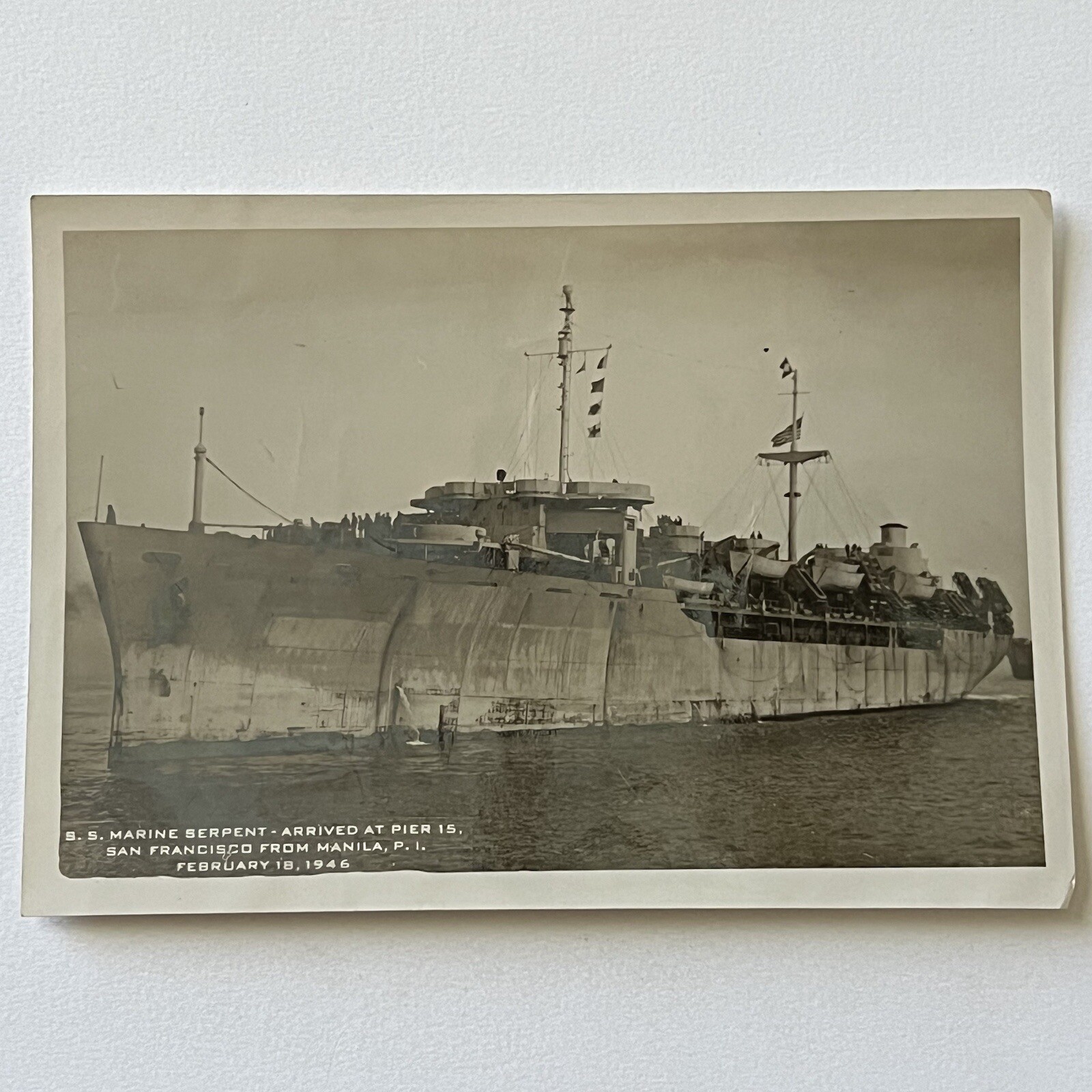 Vintage Gelatin Silver Photograph SS Marine Serpent Navy Ship San Francisco 1946
