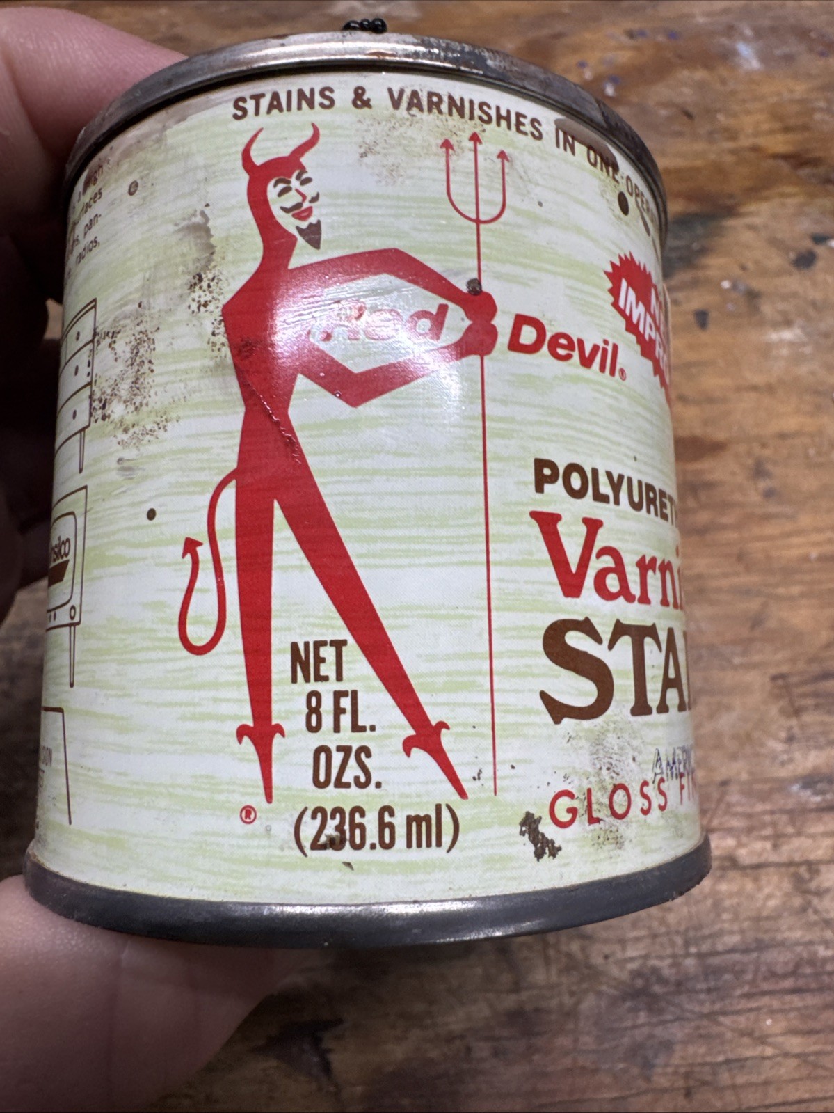 Vintage Red Devil Polyurethane Varnish Stain Can American Walnut