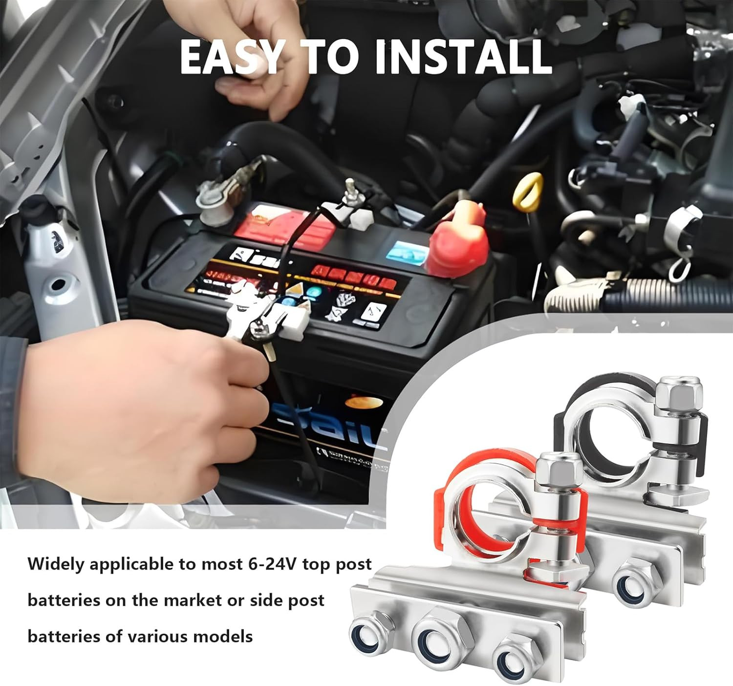 2PCS Negative & Positive Battery Terminal Connectors,3 Way Car Battery Cable End