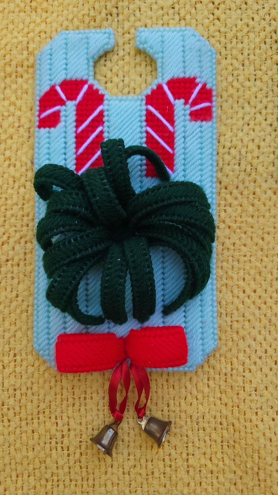 Holiday Door Knob Hanger with Bells, Green, Red, and White