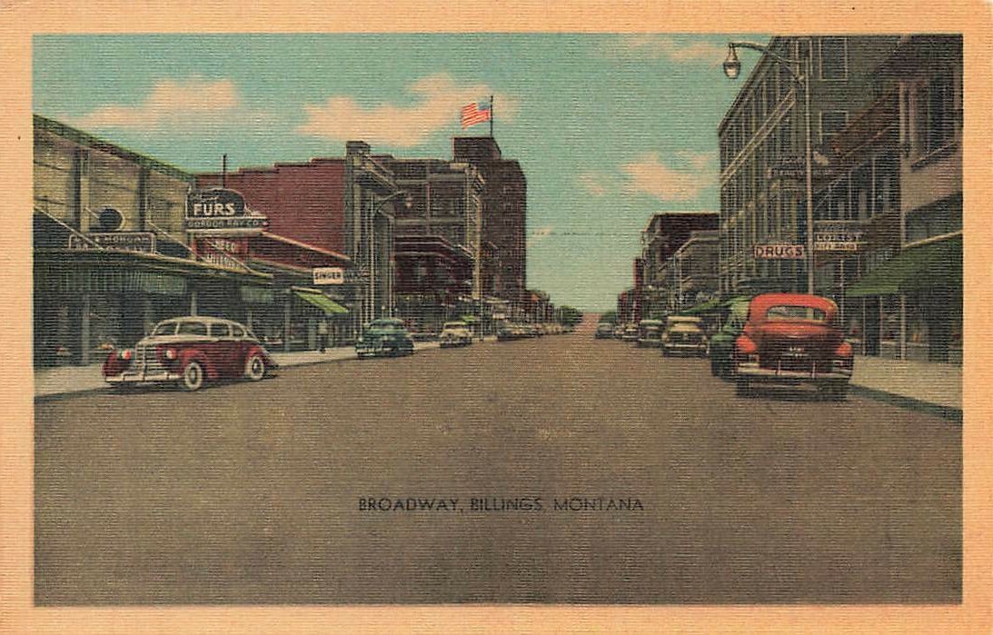c1930s Broadway Stores Signs Old Cars Street Scene Billings MT P374