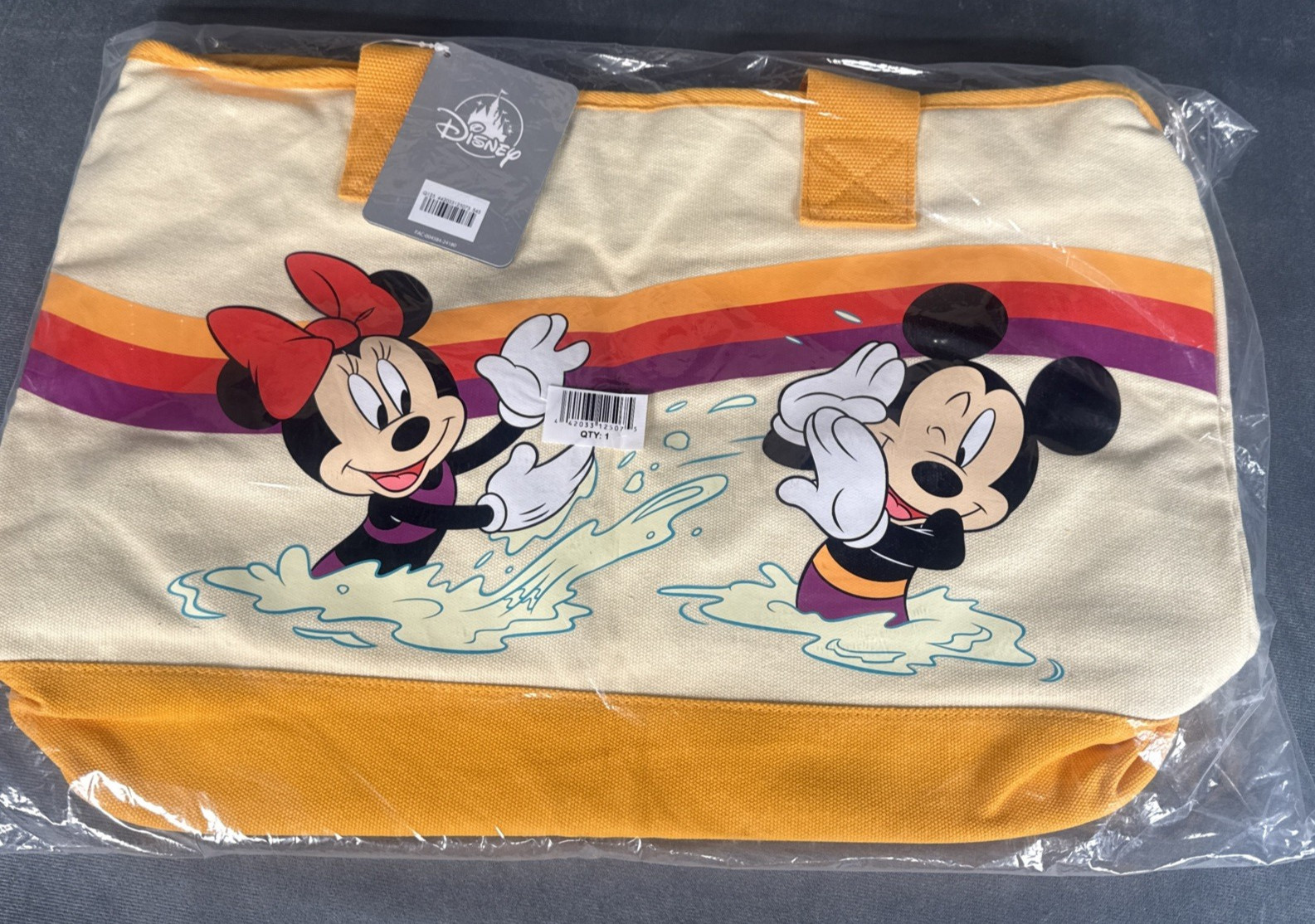 Disney Mickey and Minnie Mouse Canvas Tote Bag Stripe Beach Pool New NWT