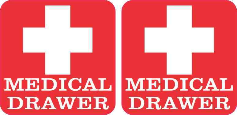 2.5in x 2.5in Red Medical Drawer Stickers Car Truck Vehicle Bumper Decal