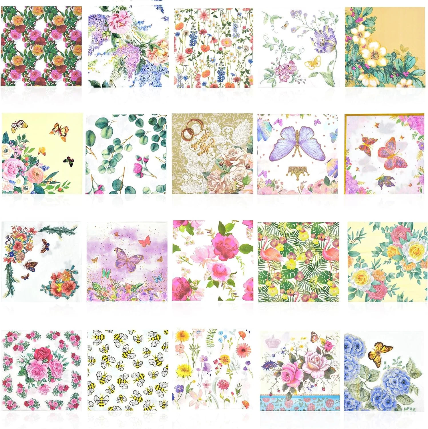 20 Pack Assorted Floral Napkins Decoupage Decorative, Decoupage Napkins Cocktail
