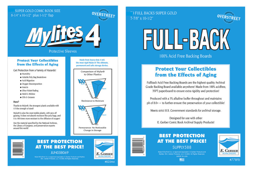Combo Set 10 Sleeves E. Gerber Mylites 4 Mylar Bags & 10 Full Back Boards