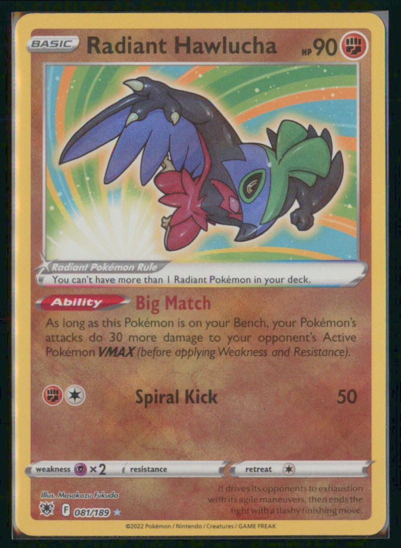 Pokemon Astral Radiance Radiant Hawlucha #081/189 Holo Radiant Rare TCG