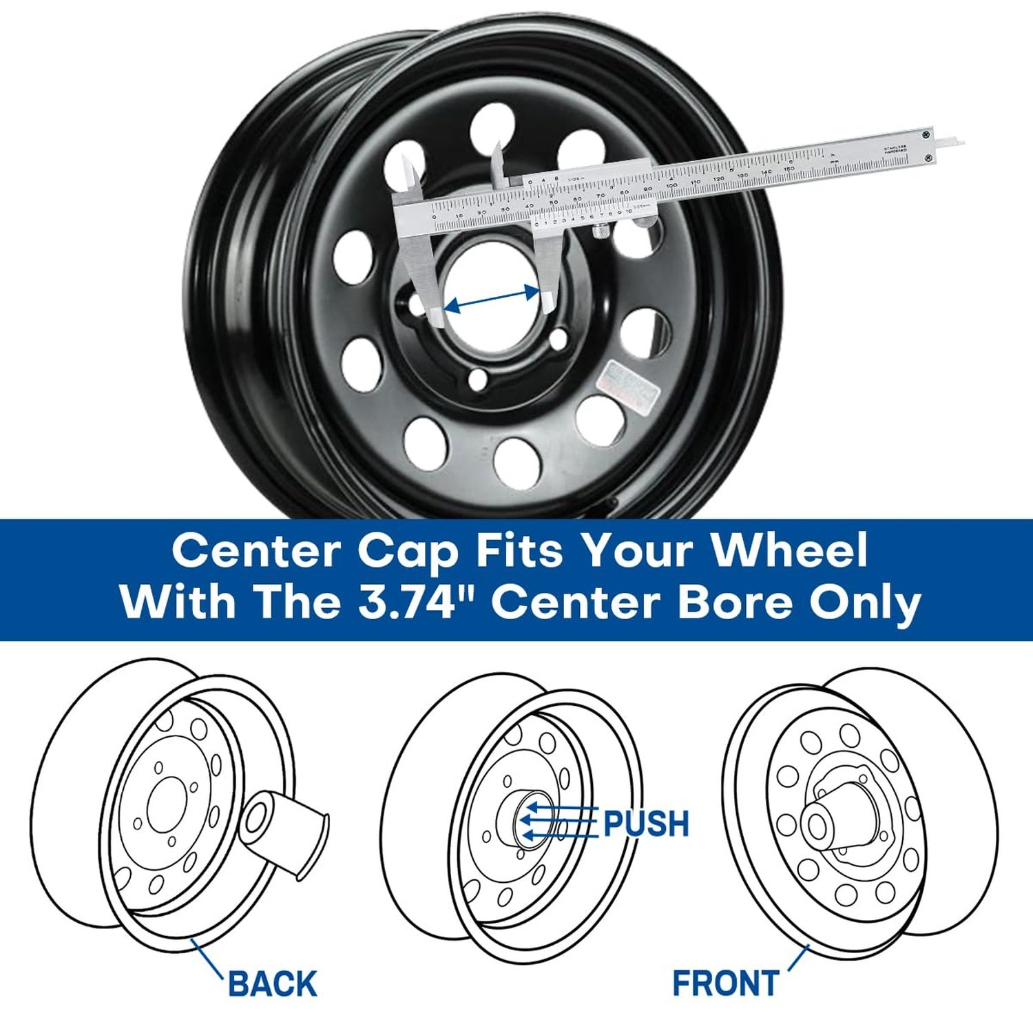 4Pcs 3-3/4 in Trailer Wheel Center Caps 3-3/4″ Center Bore Truck Trailer RV S…