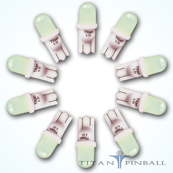 (10 Pack) – 6.3 Volt LED Bulb Frosted 555 Wedge Base (T10) Pinball – COOL WHITE
