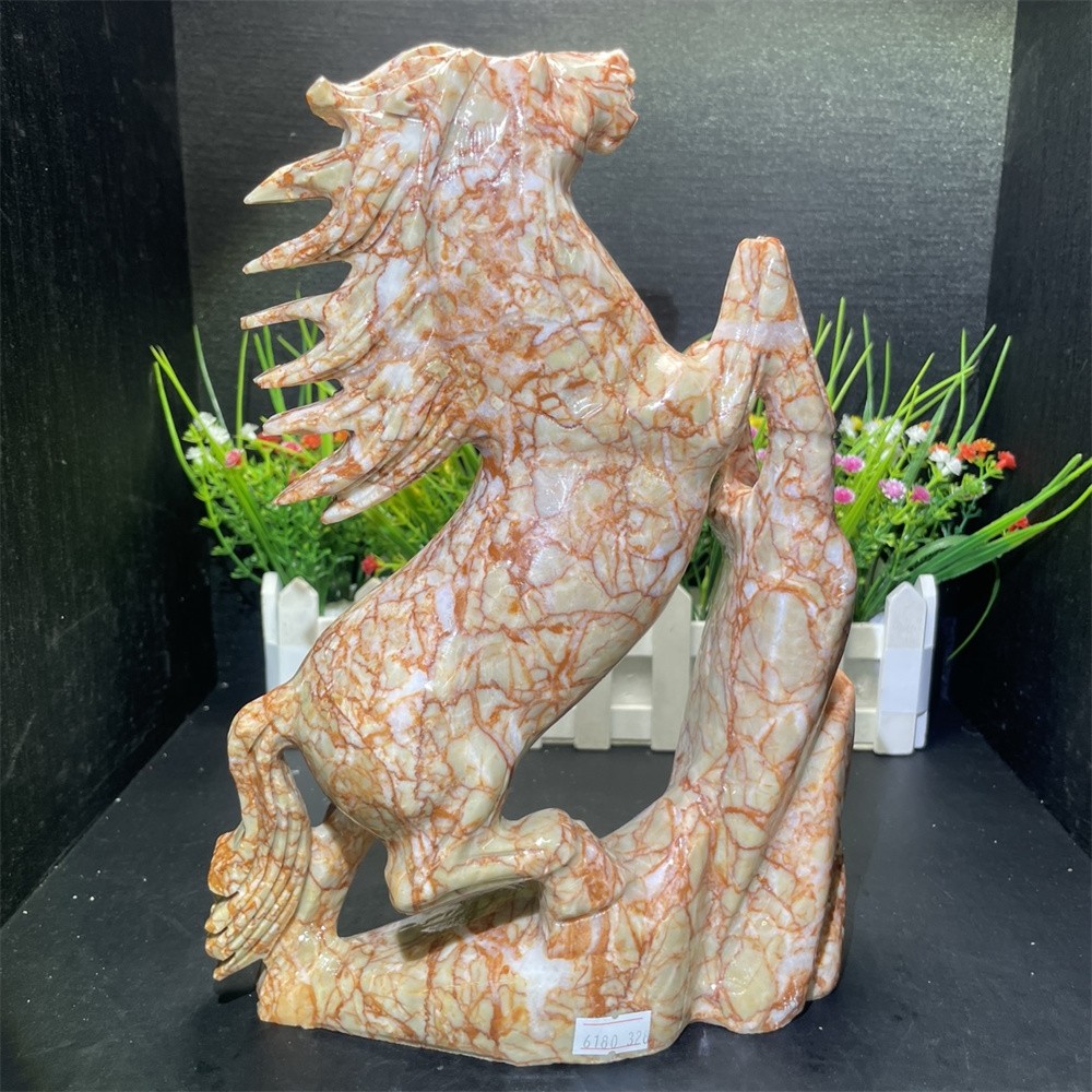 6.8LB 10.4″ Natural Red Net Stone Horse Crystal Quartz Statue Decor Energy