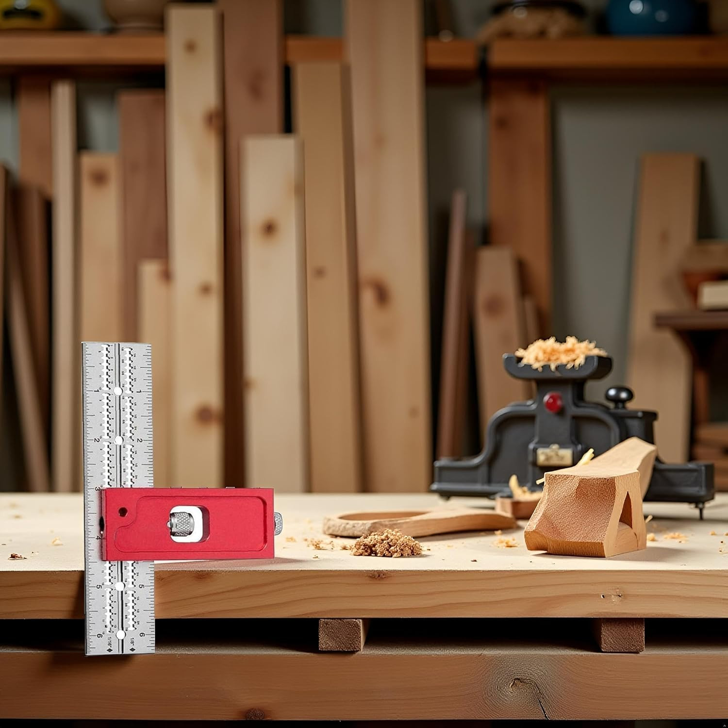 Red Combination Square Set Woodworking Joinery Measuring Ruler Carpenter Tools P