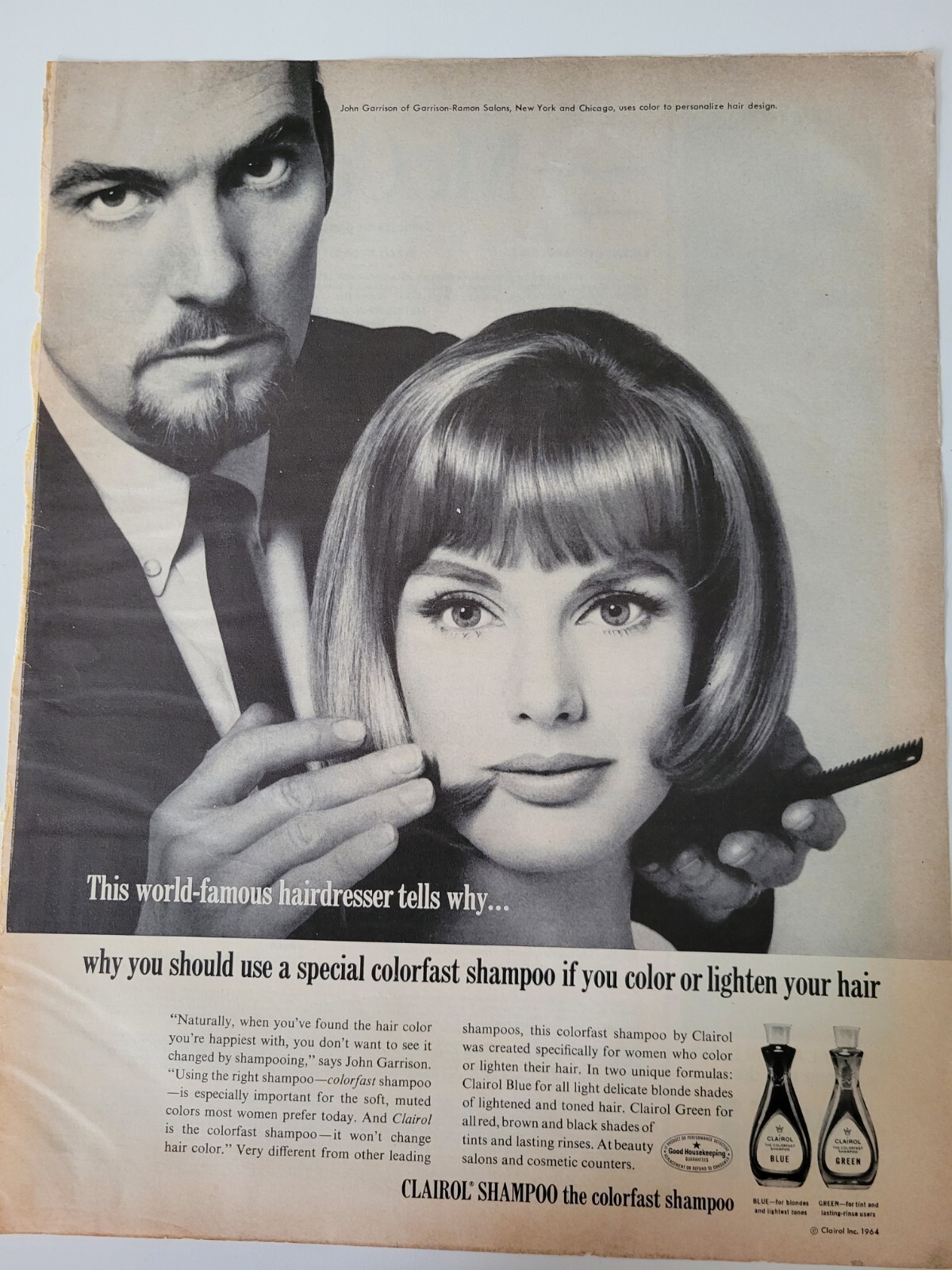 1964 Clairol colorfast shampoo John Garrison hair stylist vintage ad