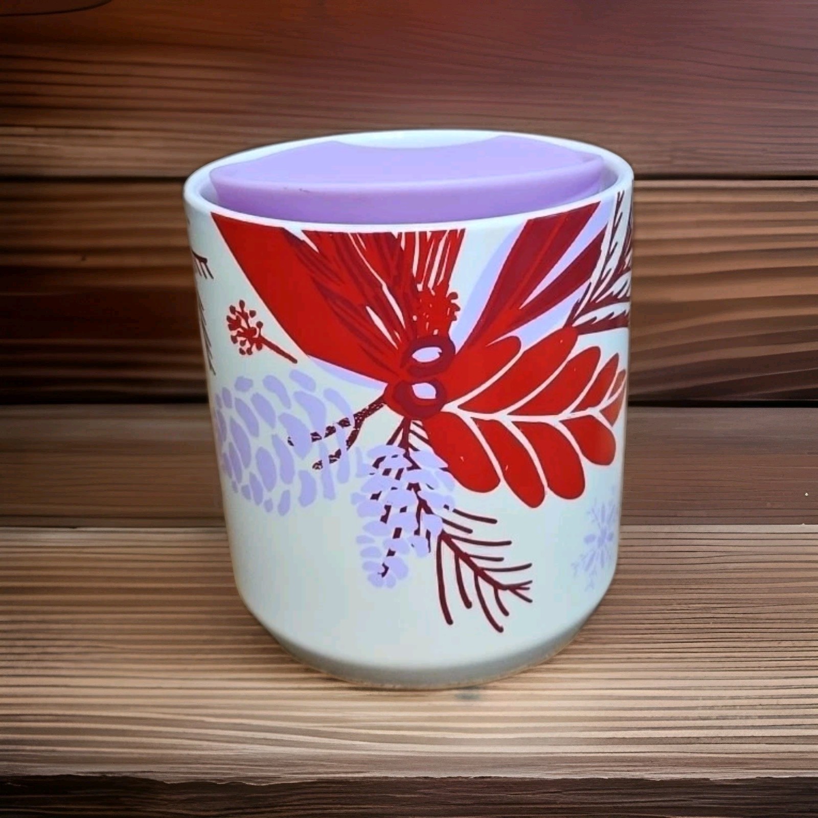 Starbucks 2021 Holiday Purple Pinecone Red Floral W/ Lid Ceramic Tumbler 8oz EUC