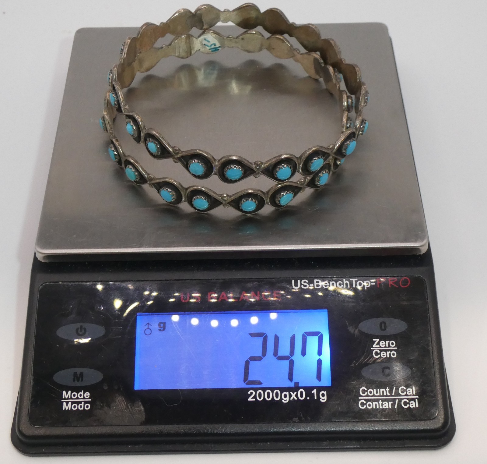 Vtg Native American Zuni Snake Eye Turquoise Sterling Silver Bracelets Lot of 2