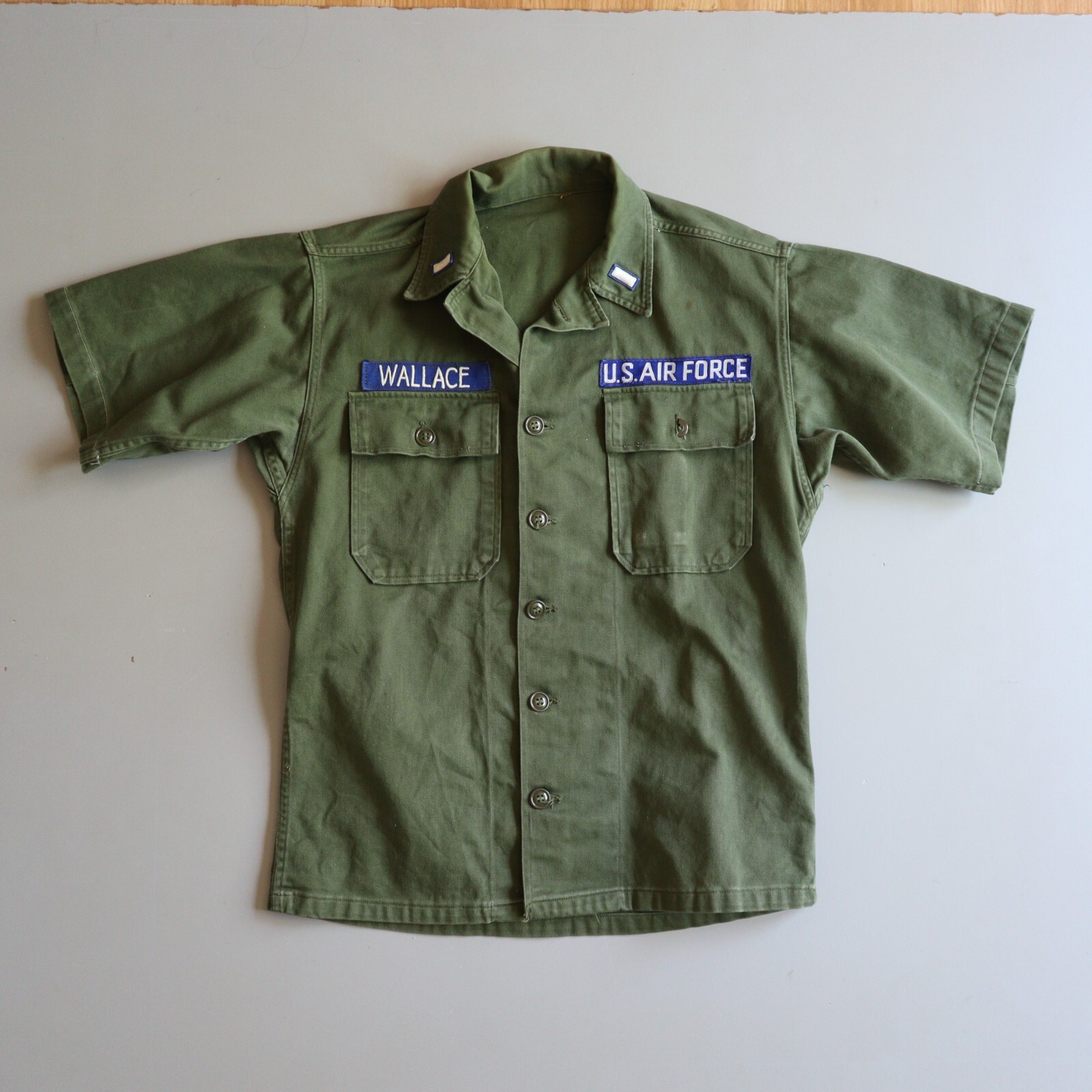 Vtg 60s Vietnam 107 Air Force Military Sateen Short Sleeve Green Shirt Medium