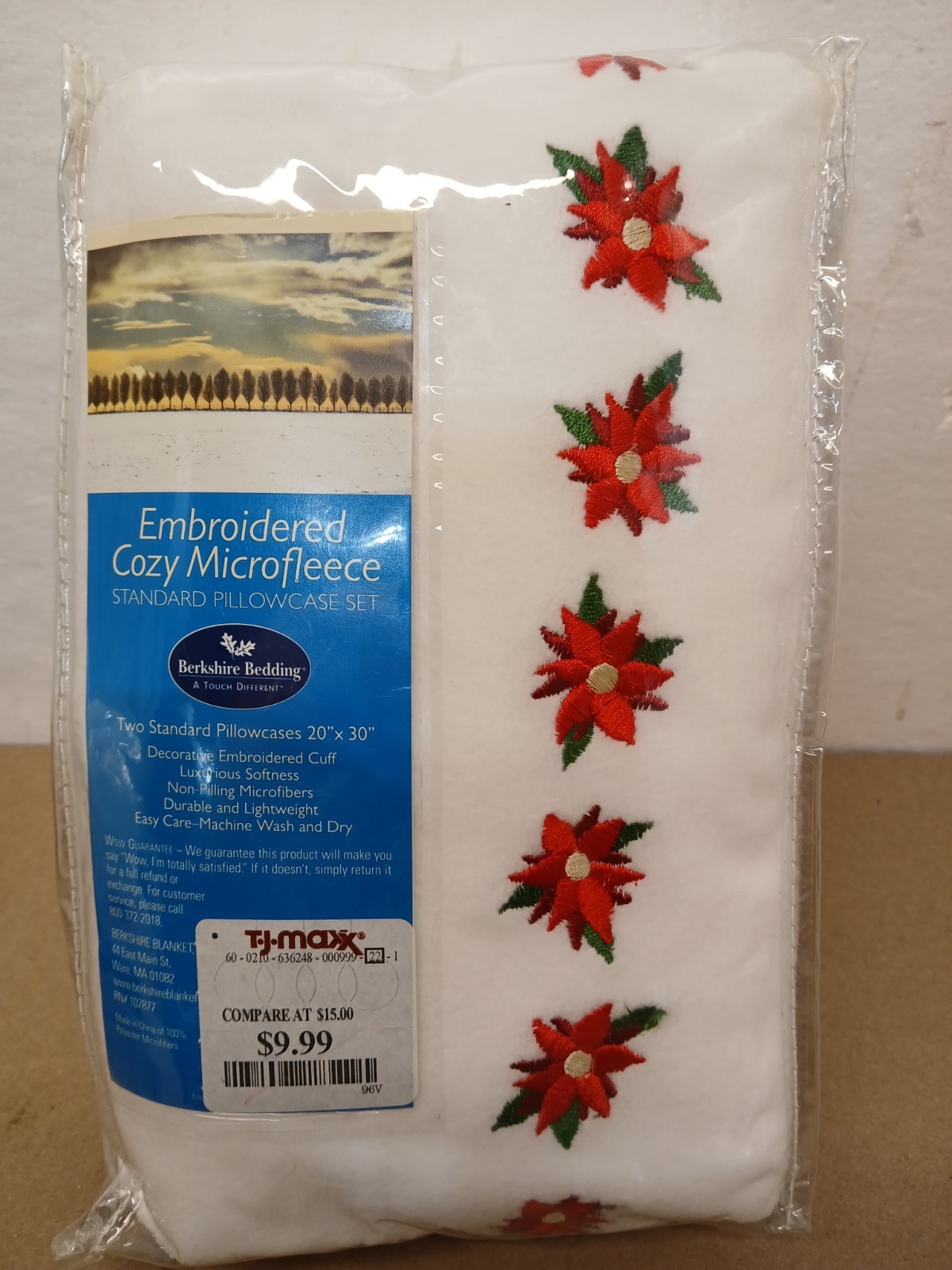 Berkshire Bedding Embroidered Cozy Microfleece Standard Pillowcase Set