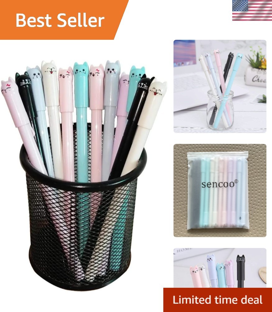 Adorable 12-Pack Kawaii Cat Gel Pens with 0.5 mm Fine Point – Perfect for Kids