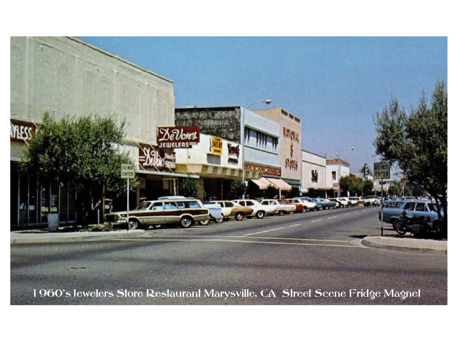 1960’s Jewelers Store Restaurant Marysville, CA Street Scene Fridge Magnet