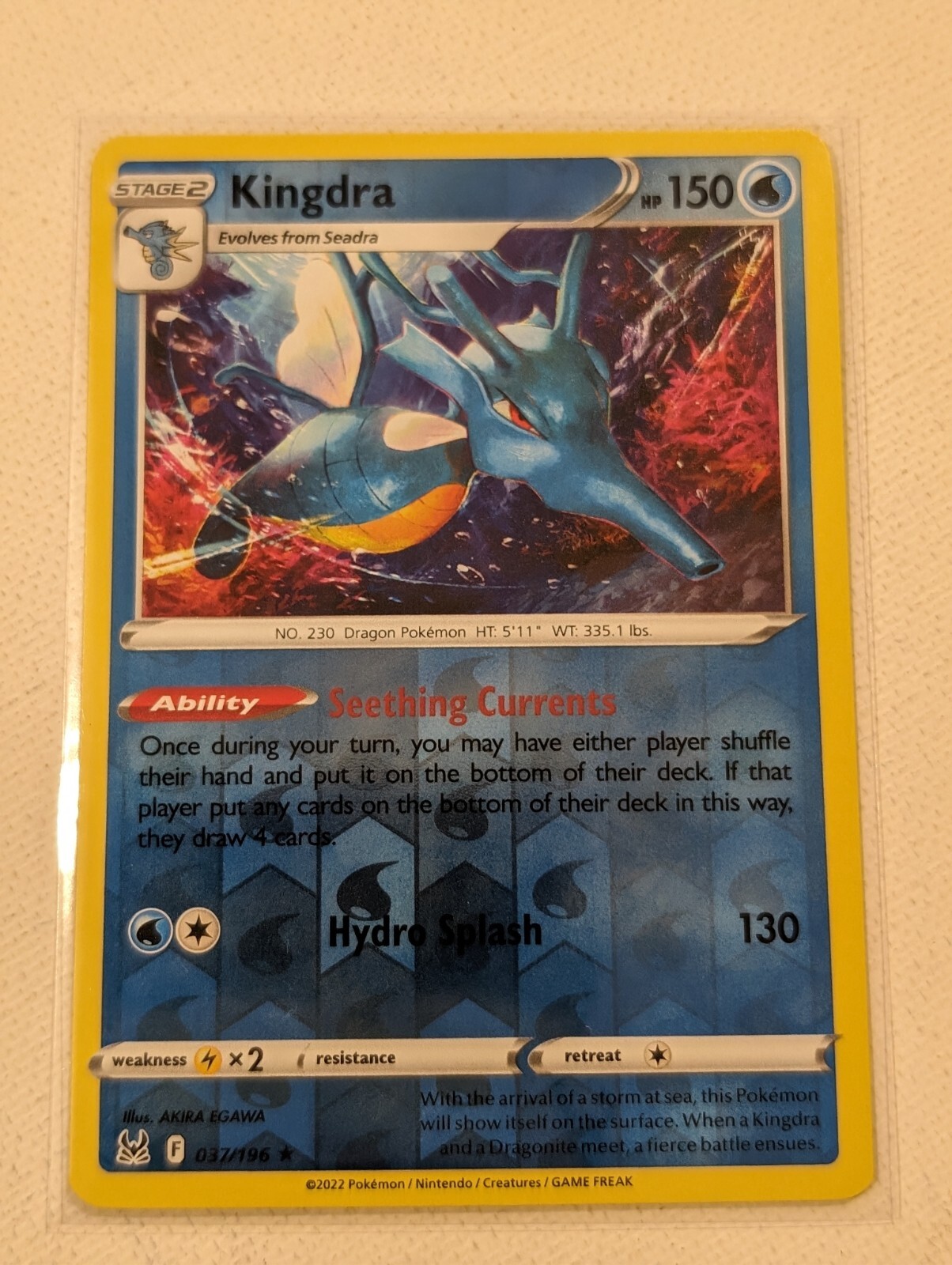 Kingdra – 037/196 – Reverse Holo Rare – Lost Origin – Pokemon – NM
