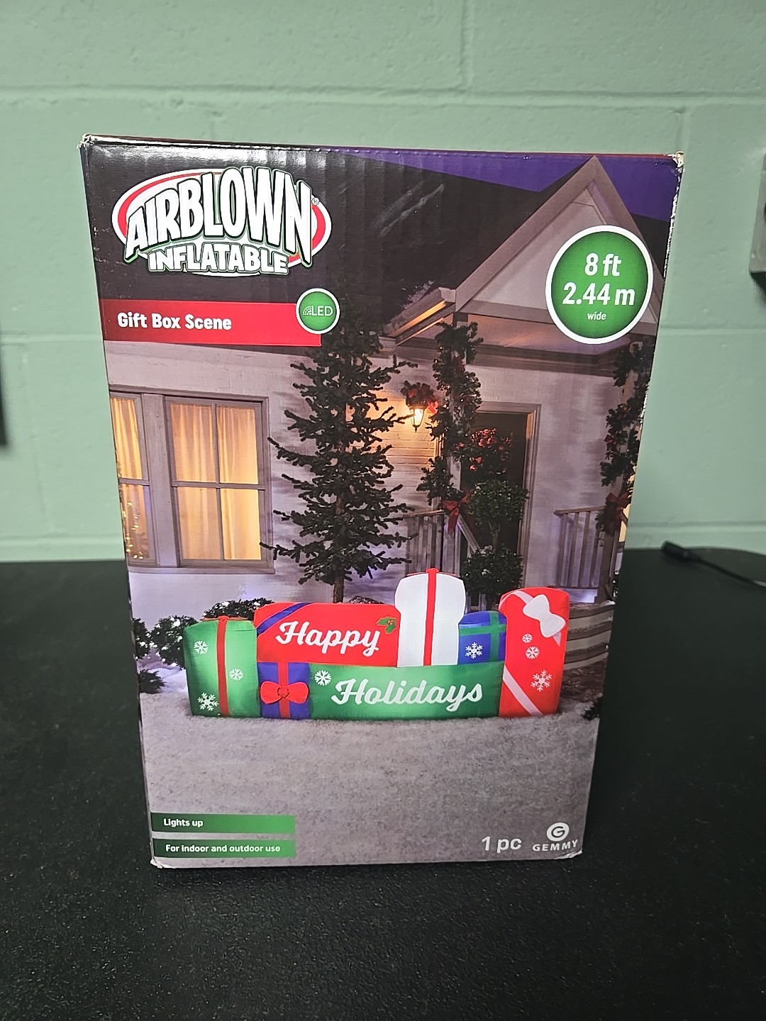 8′ Gemmy Happy Holidays Gift Box Scene Airblown Lights Christmas Inflatable