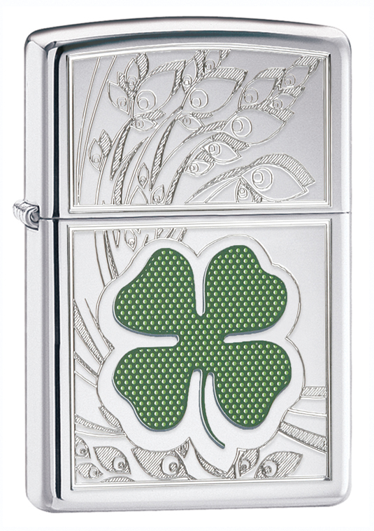 Zippo Windproof 4 Leaf Clover Lighter, Green Shamrock, 24699, New In Box
