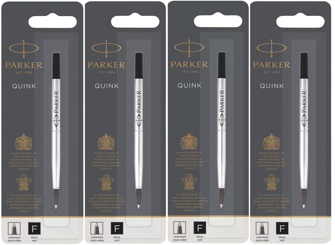 4 Parker Rollerball Pen Refills, Sealed Packs, MADE IN FRANCE, Black FINE