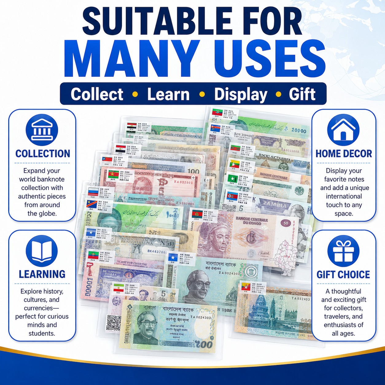 US 52 Pcs Banknotes Lot Different Countries World Paper Money Foreign UNC Gifts