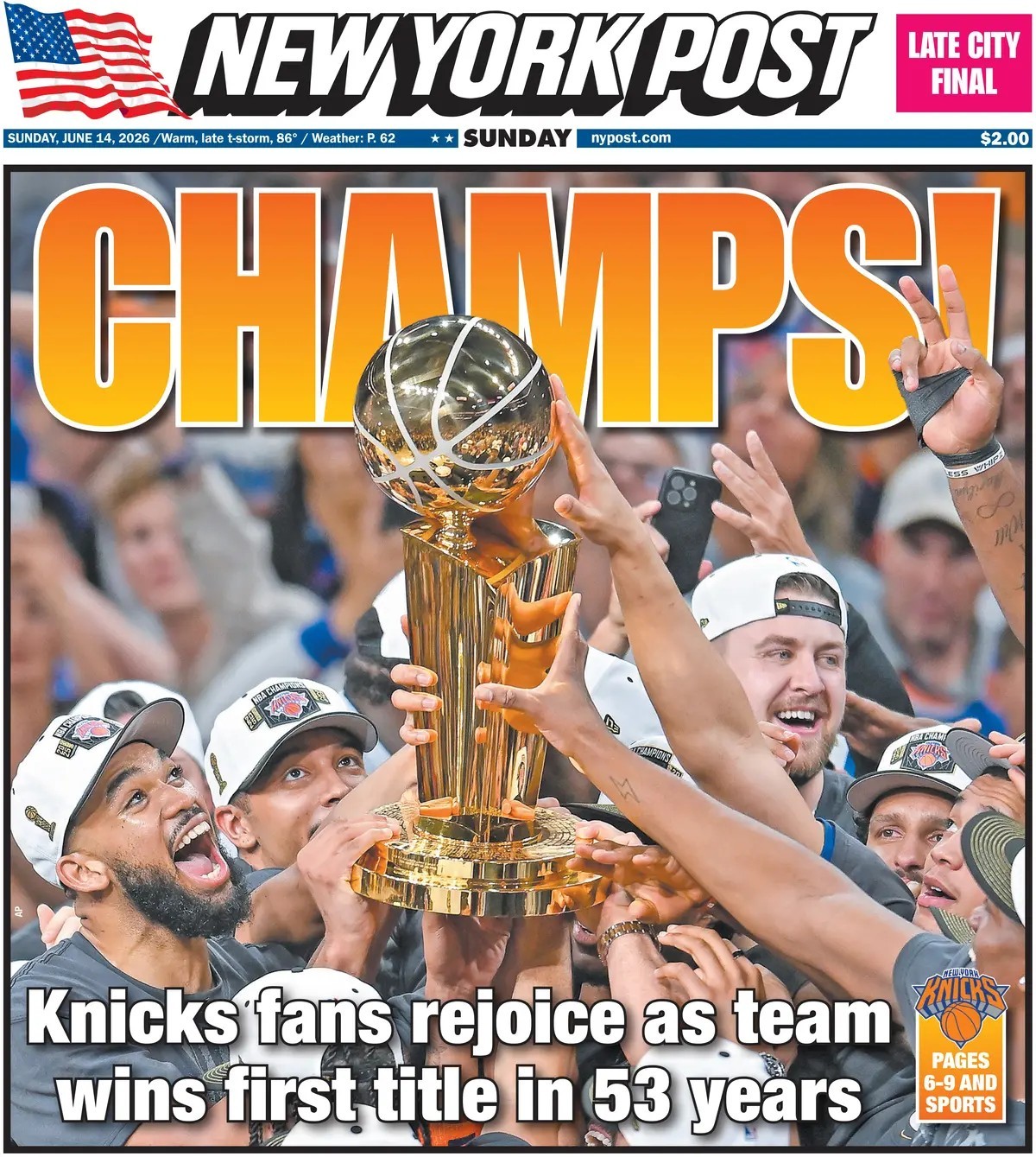 NEW YORK POST: KNICKS WIN NBA CHAMPIONSHIP 🏆🗽🔥 SUNDAY NEWSPAPER 06/14/26