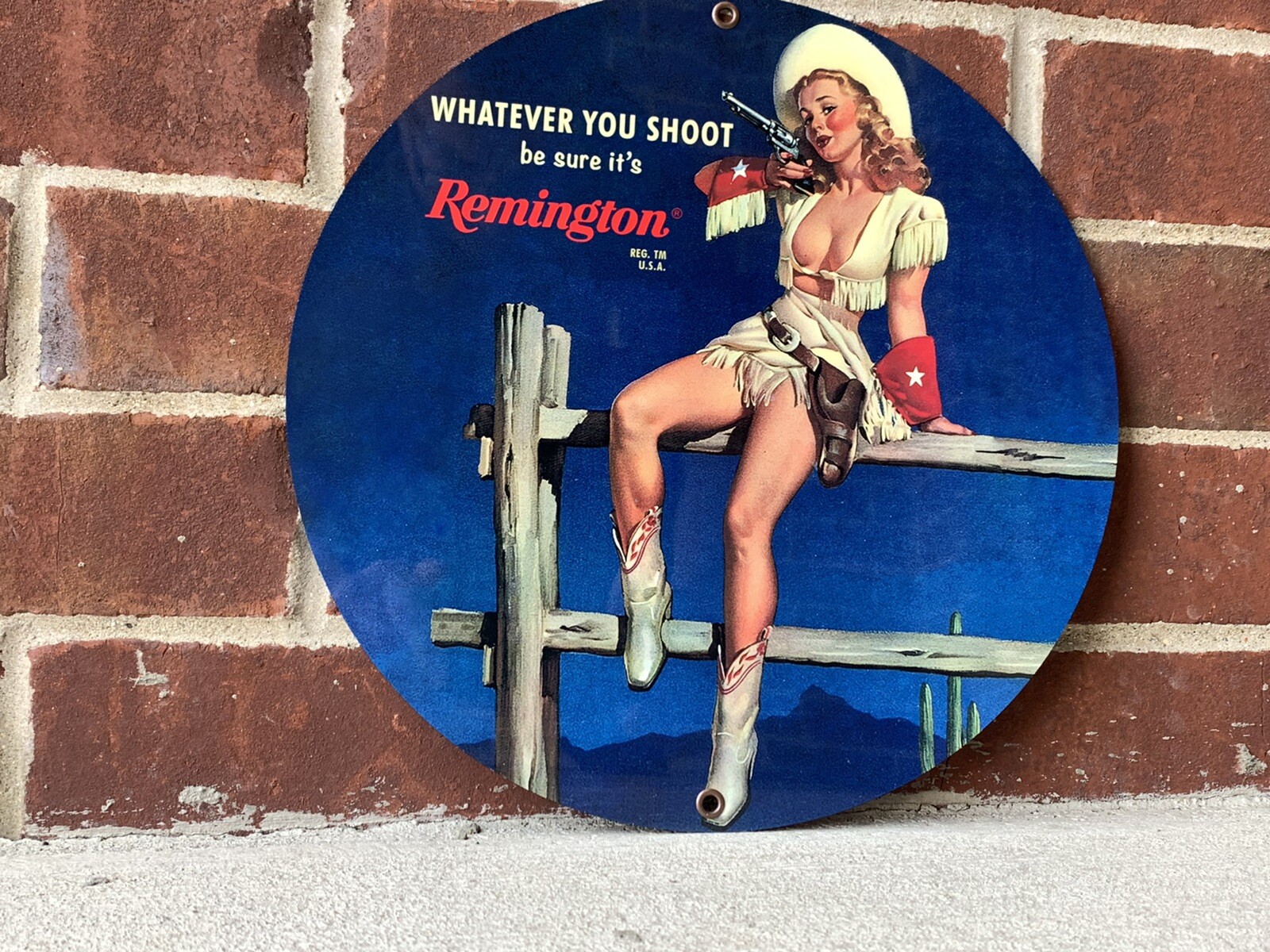 Remington Pinup Vintage Style Round Sign ammunition ammo rifle revolver Gun