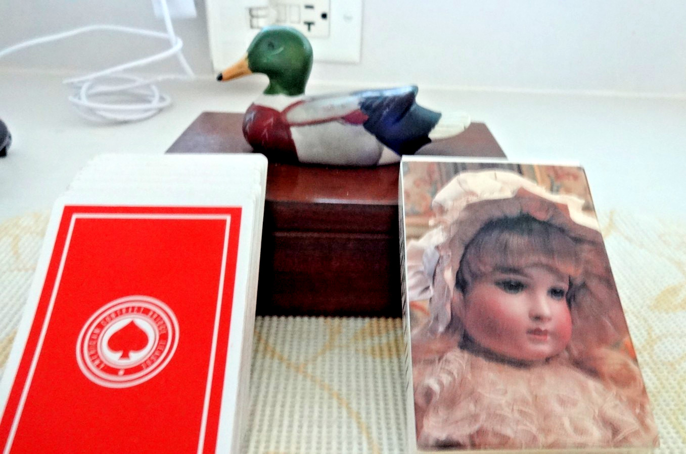 Mallard Duck Wooden Box Cardholder w/American Bridge League & Doll Masters Cards