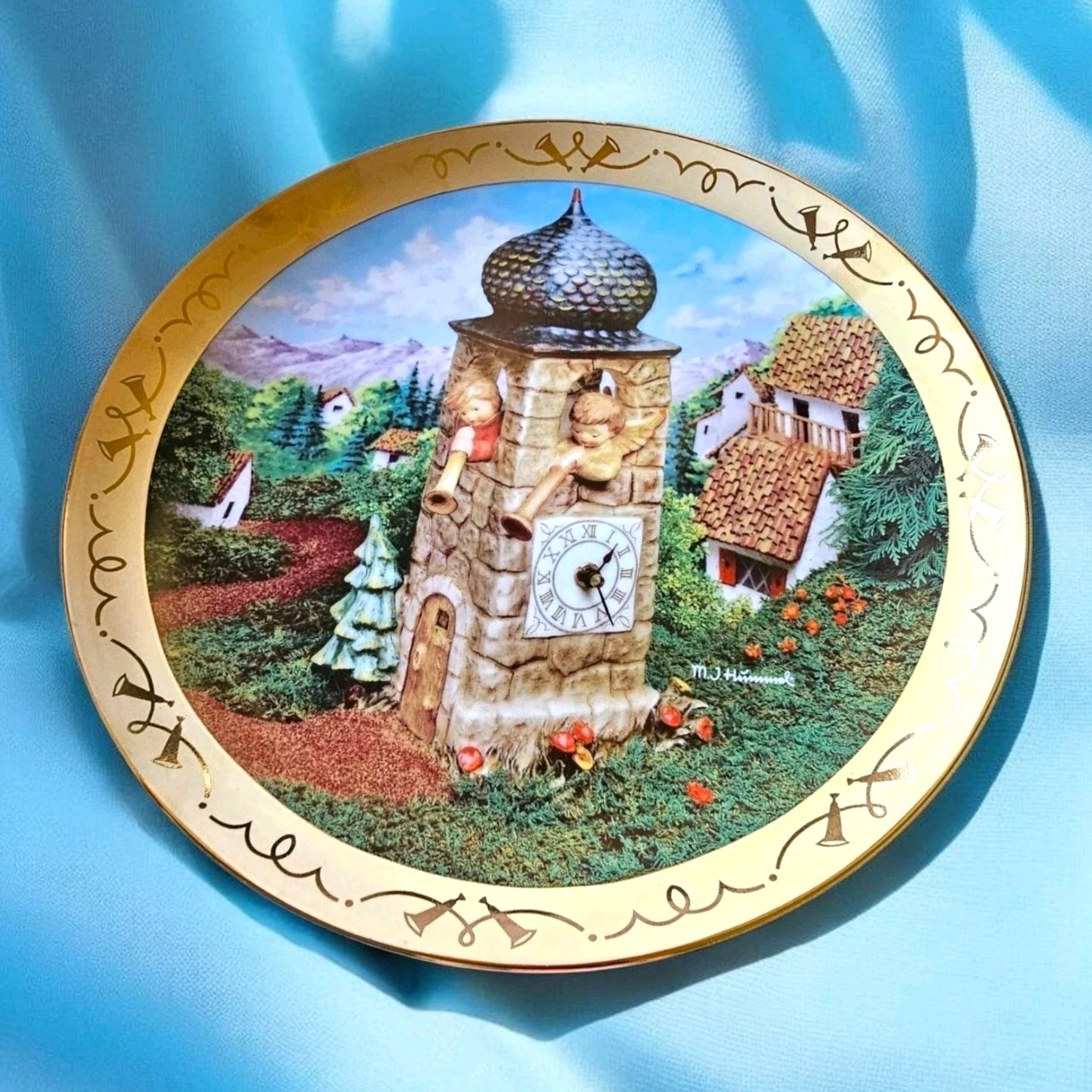Hummel Century Collection Plate Call to Worship Box COA Wood Stand Angel Tower
