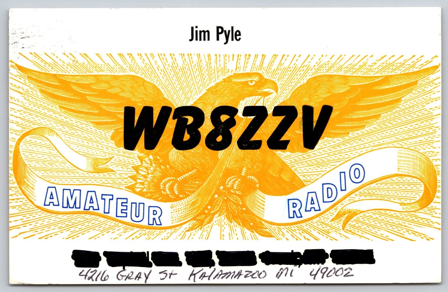 WB8ZZV Jim Pyle QSL Amateur Radio Kalamazoo MI Postcard 1989 Garland TX A401