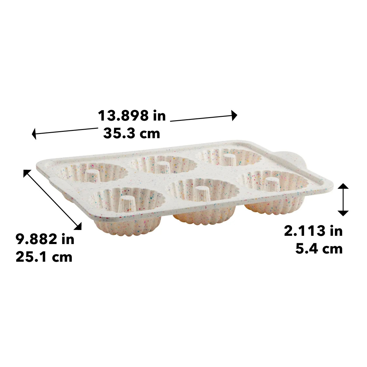 Trudeau Crave 6-Cavity Confetti Silicone Mini Fluted Cake Pan, Dishwasher Safe