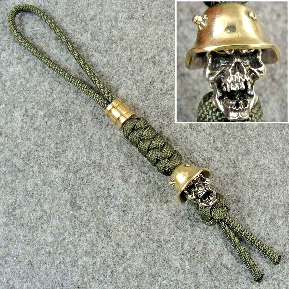 Handmade 550 Paracord Knife Lanyard With Brass Bead & White Copper Skull Bead