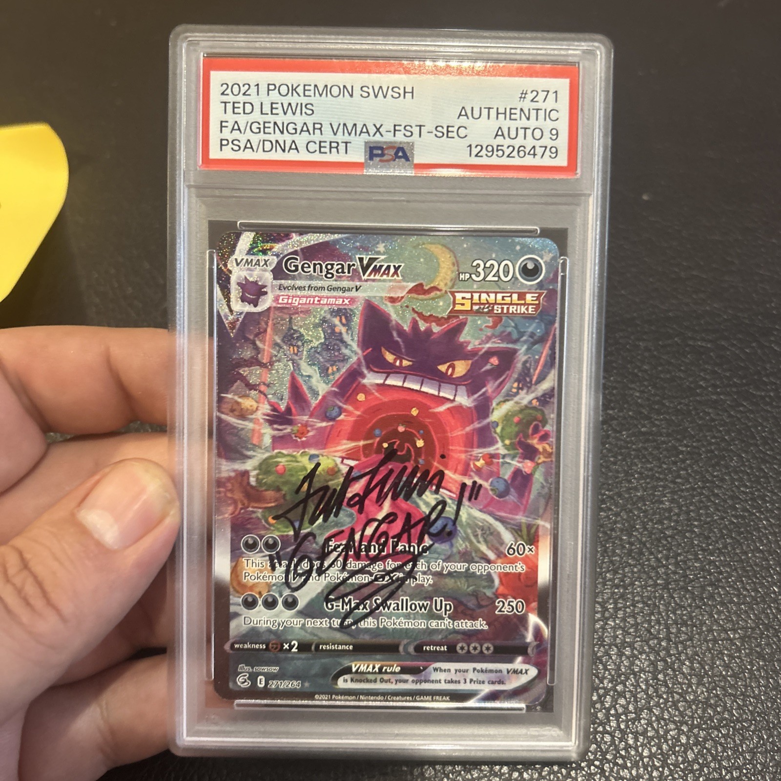 Pokemon Gengar VMax 271/264 Art Secret Fusion Strike PSA auto 9 ted Lewis