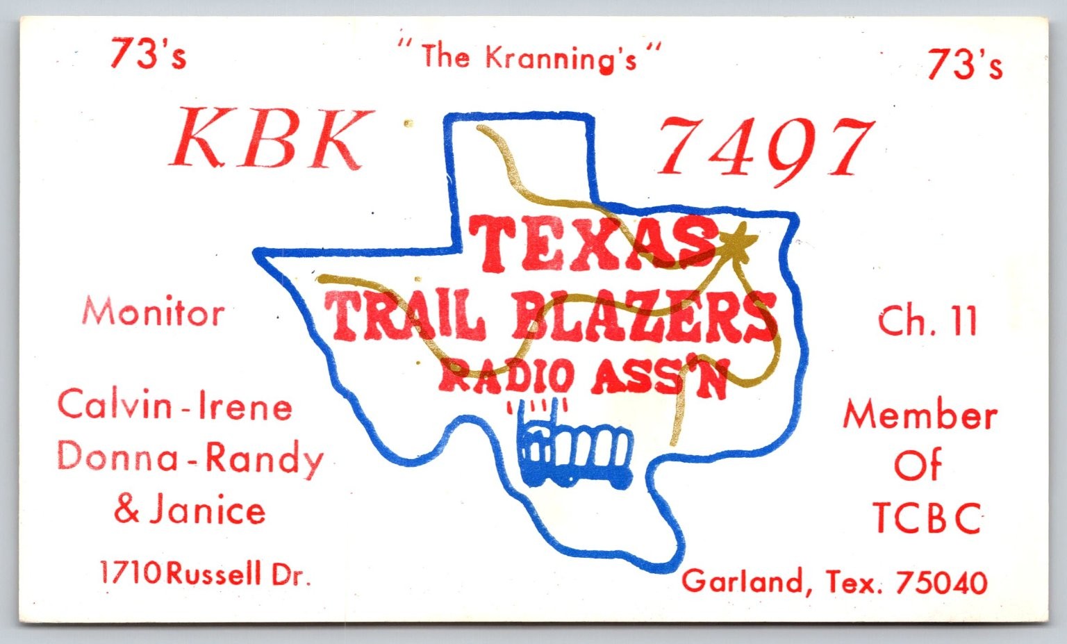 QSL Postcard Texas Trail Blazers Radio Garland Breckenridge CB Ham Radio F391