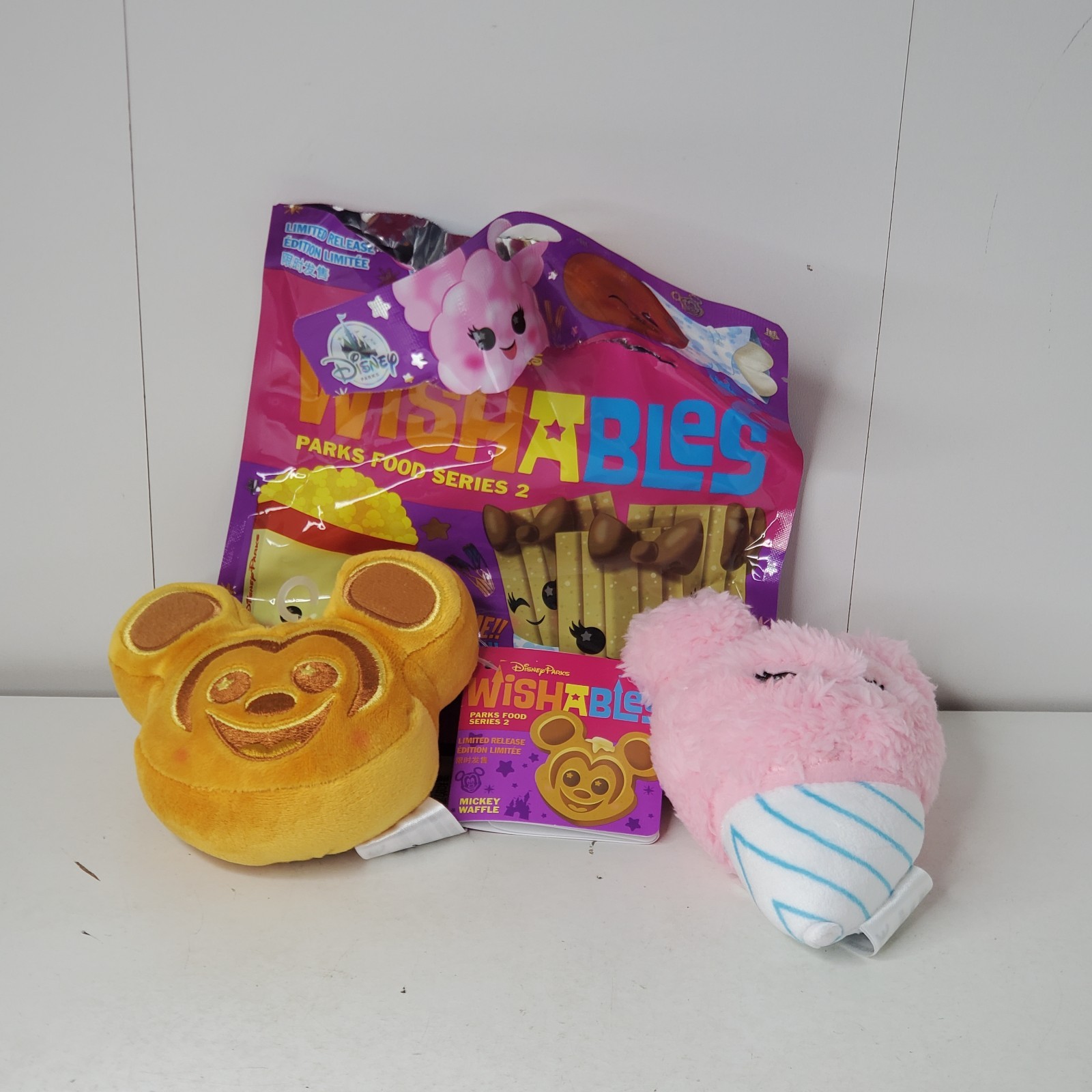Disney Parks Wishables Parks Food Series 2 Mickey Waffle Cotton Candy Lot Plush