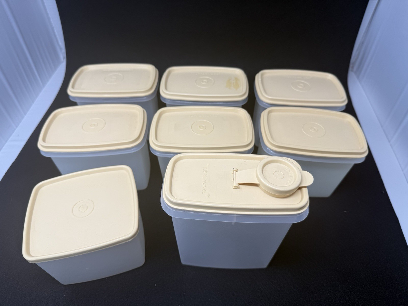 Vintage Tupperware Storage Canister Lot of 9 Beige Lids Pantry Organization