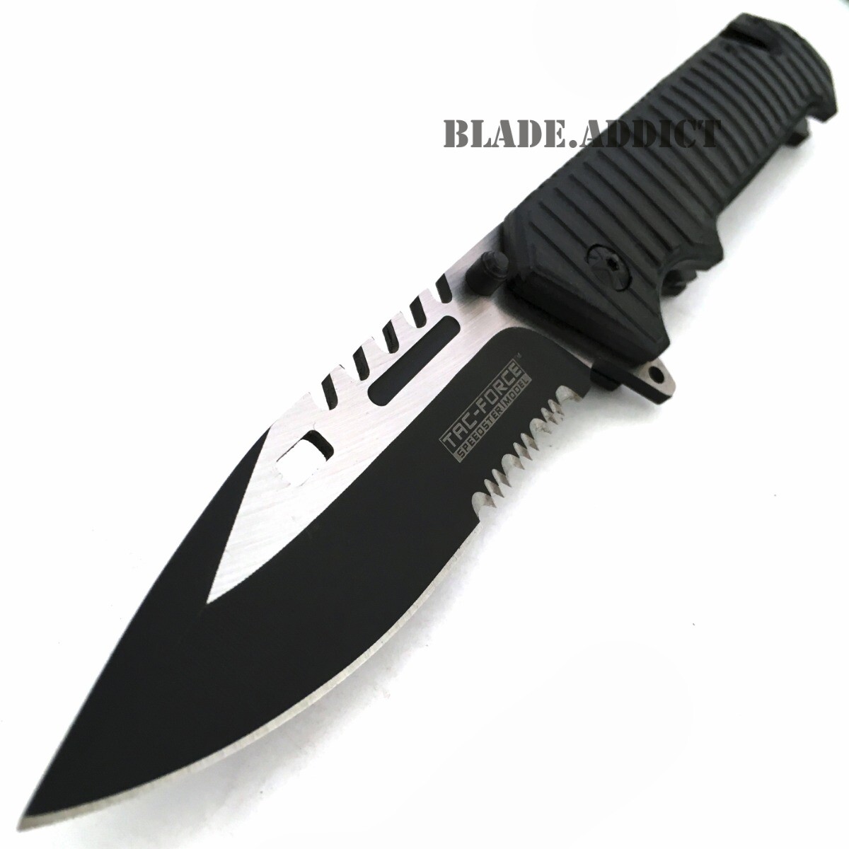 TAC-FORCE Spring Open Assisted SAWBACK Tactical Rescue Pocket Knife BLACK NEW