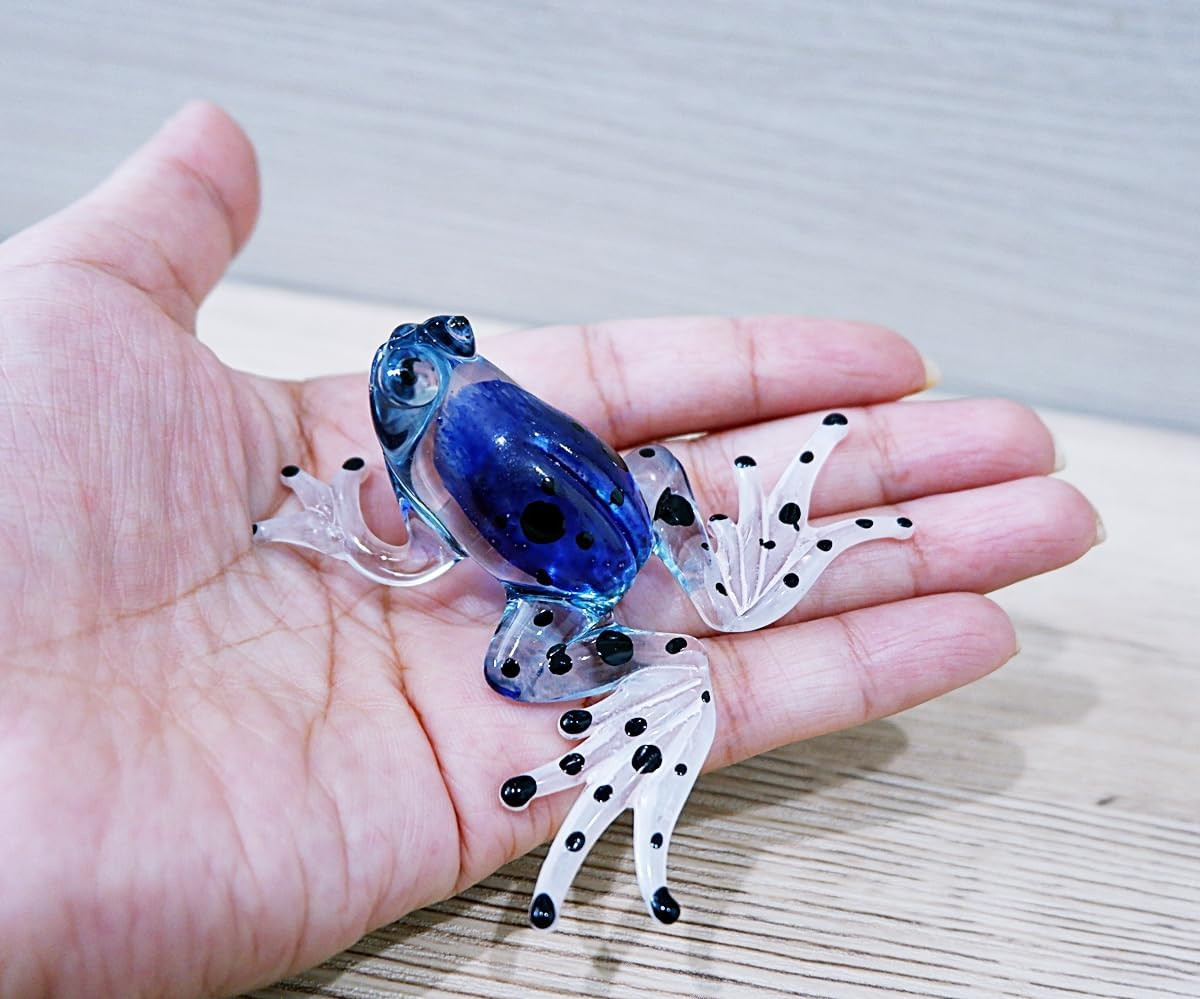 Frog Tiny Miniature Figurines Animals Hand Blown Glass Art, Collectible Gift Dec
