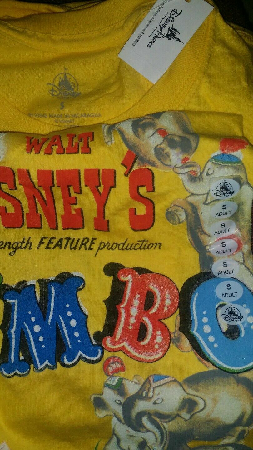 Disney Parks Yellow Classic Dumbo Movie Poster Adult Unisex T-shirt M L