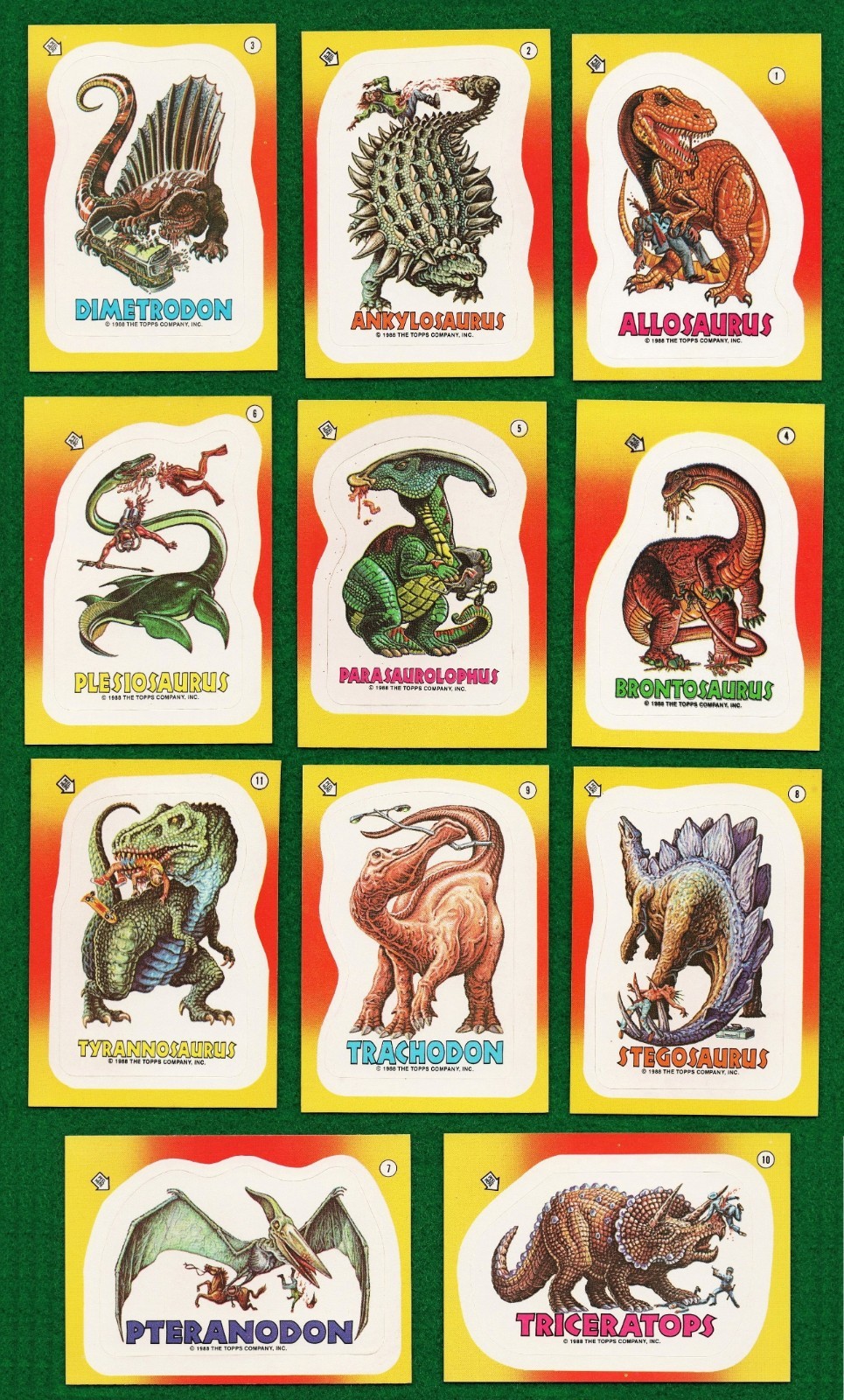 1988 Topps Dinosaurs Attack! 11 card sticker set
