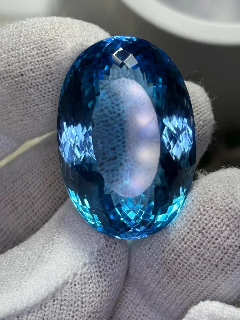 100 Ct +Certified Natural Brazilian Blue Color Topaz Oval Cut Gemstone