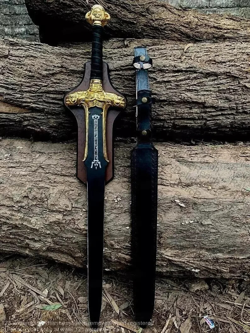 Conan The Barbarian Atlantean Sword gold powder coating engraved Battle Ready Bf