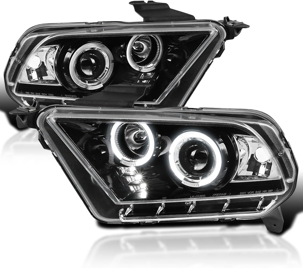 Jet Black LED Projector Headlights Compatible with 2010-2014 Ford Mustang, Left