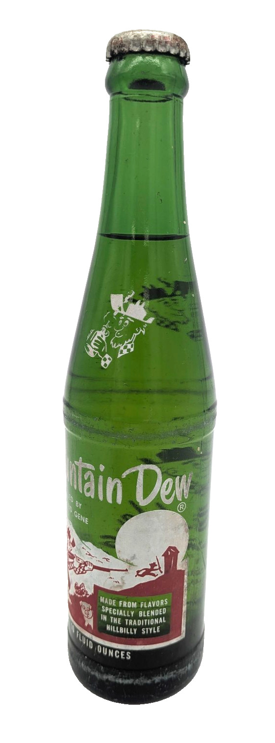 1965 Unopened Mountain Dew “Hillbilly” Glass Bottle Filled by Ed & Gene, 10 oz.
