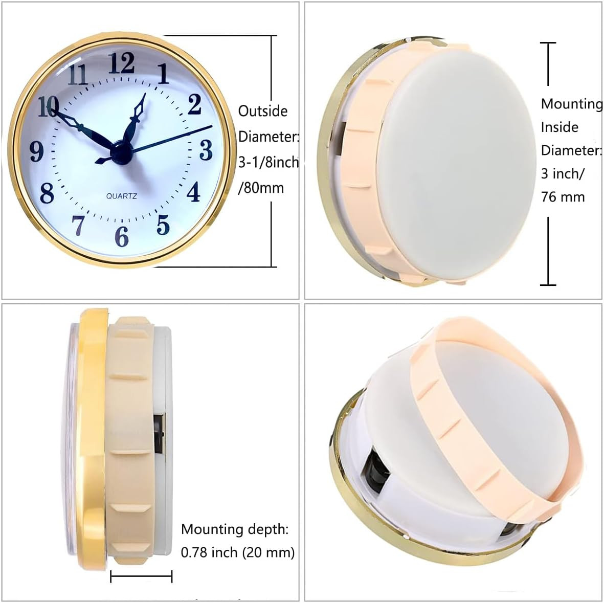 Mini Quartz Clock Insert 3-1/8 Inch (80 Mm) round Quartz Movement Miniature Cloc