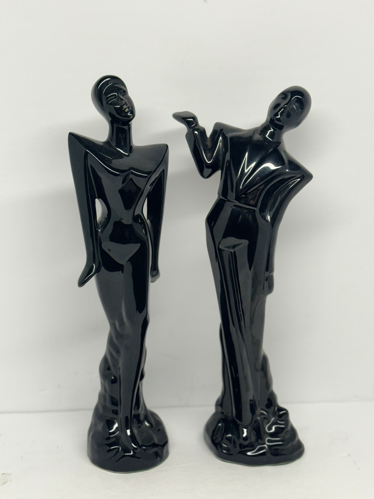 Vintage Art Deco Black Statues Ceramic Figurines Man And Woman Modern